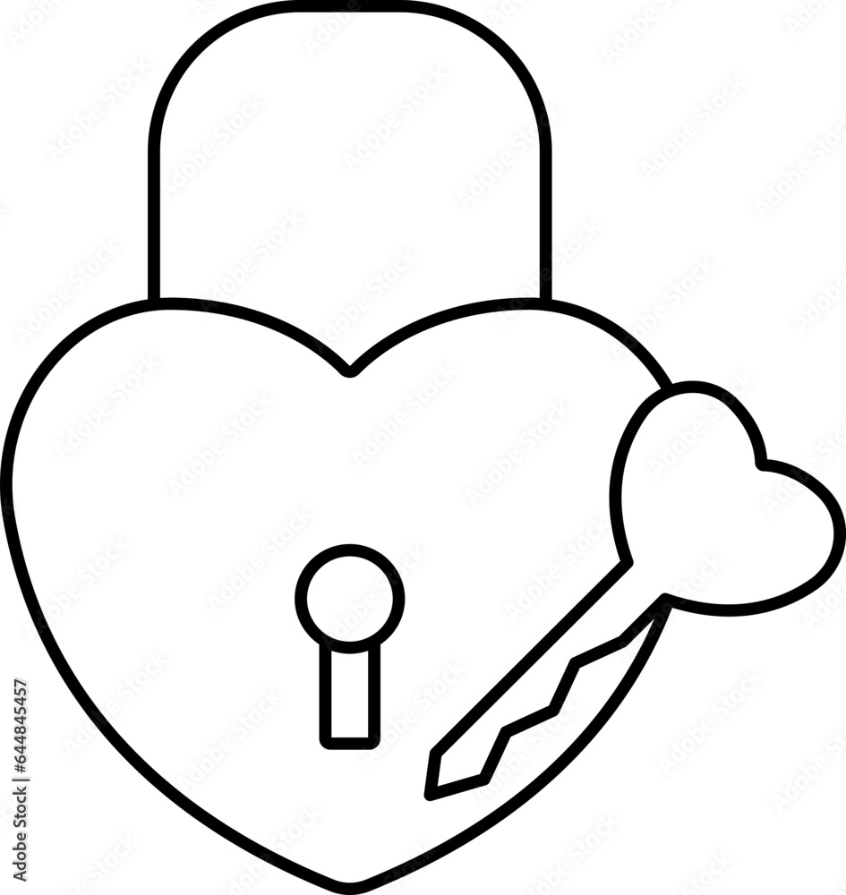 Canvas Prints heart padlock with key icon in line art.