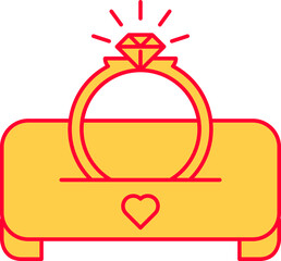 Flat Style Ring Box Icon In Yellow And Red Color.