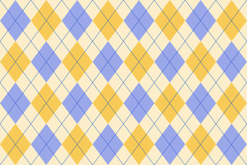 Seamless purple yellow argyle pattern. Diamond shapes background.