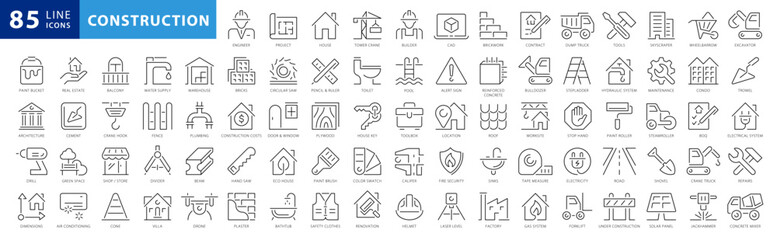 Outline web icons set - construction, home repair tools. Thin line web icons collection. Simple vector illustration - 644846820