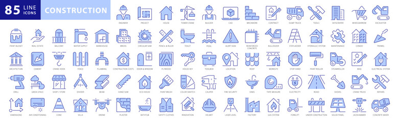 Building and construction icon element set. With concepts like excavator, building, contract, excavator, maintenance, engineer, builder, architecture and more. Solid colored icons vector collection - 644846869