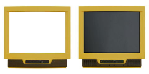Yellow retro CRT television with ON OFF screen - obrazy, fototapety, plakaty