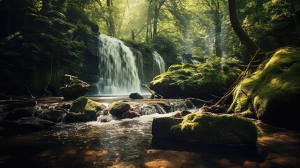 Waterfall in the middle of the forest, AI generated Image