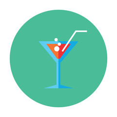 Triangular glass vector. Glass with strawberry alcoholic drink and straw. Multicolored flat vector icon representing celebration concept isolated on white background