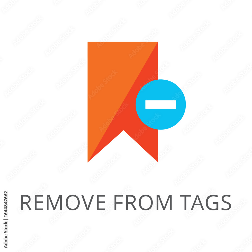 Poster red bookmark with minus sign, removing information from text isolated on white. colored flat vector 