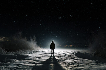 Man Running in Snow, View from Behind: Winter Fitness Concept