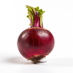 red beet with leaves isolated on white