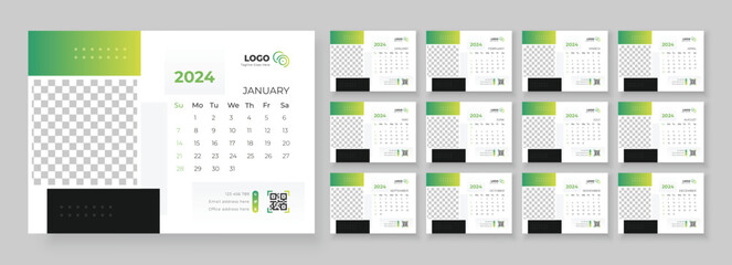 Desk Calendar Template 2024 Or Monthly Weekly Schedule New Year Calendar 2024 Design Template. Week starts on Sunday.