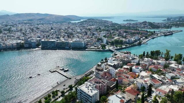 Aerial footage of the famous bridge in Chalcis, Greece