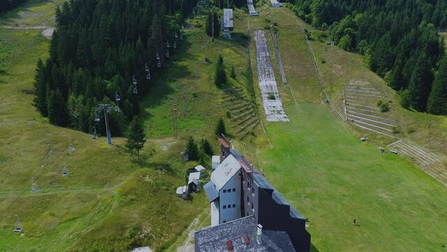 Abandoned ruins of the Hotel in Mountain Igman. During the 1984 Winter Olympics, Igman was the location of the competition in the alpine and Nordic sports disciplines.