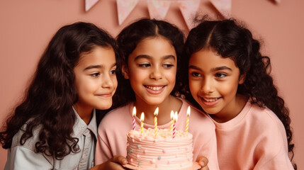 Joyful kids and a birthday treat. Generative AI