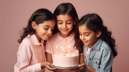 Cake and candles for cheerful kids. Generative AI