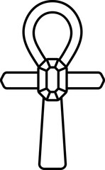 Gemstone With Ankh Icon In Black Thin Line Art.