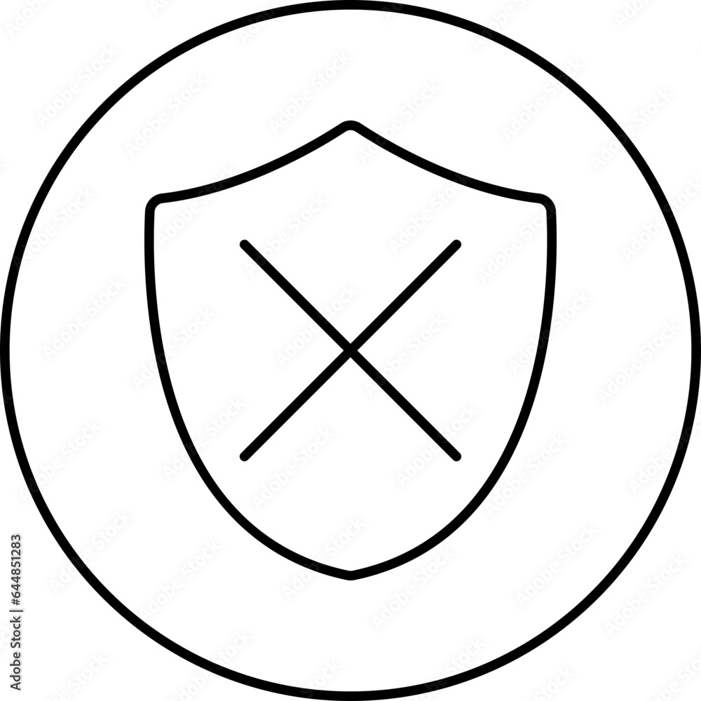 Poster denied security symbol on circle icon in linear style.