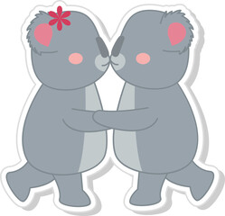 Beautiful Kissing Koala Couple Character Icon In Paper Cut.