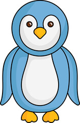 Cute Penguin Character Icon In Blue Color.