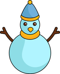 Yellow And Blue Hat Wearing Cute Snowman Flat icon.