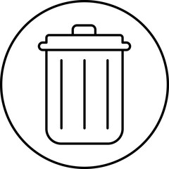 Trash Bin Or Delete Symbol On Circle Icon In Line Art.