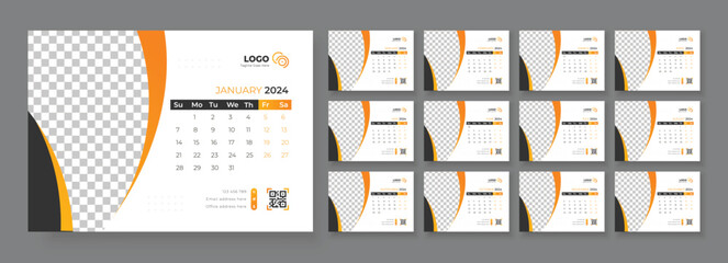 Desk Calendar Template 2024, Calendar 2024 planner corporate template design set, template for annual calendar 2024