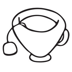 Vector black and white graphic doodle illustration of a cup on a white background.
