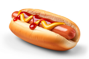 Hot dog with ketchup and mustard. Manual cutout on transparent