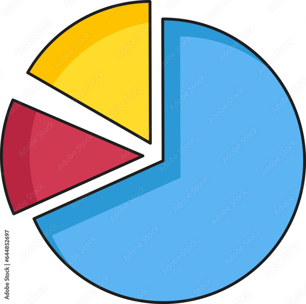 Poster flat style three part pie chart colorful icon.