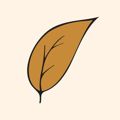 Graphic vector illustration of a brown leaf on a beige background.