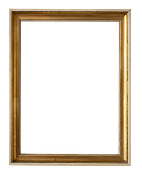 antique rectangle decorative gold plated wooden picture frame isolated on white background