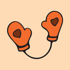 Graphic vector illustration of orange mittens on a beige background.