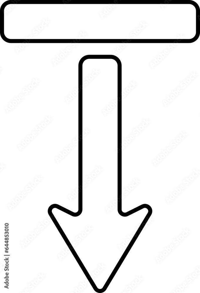 Poster black down bar arrow icon in linear style.