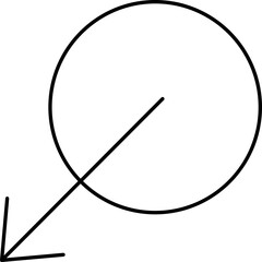 Black Line Art Circle With Down Left Corner Arrow Icon.