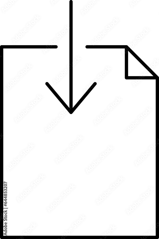 Poster black down arrow with file icon in linear style.