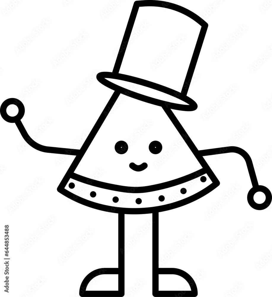 Poster Cartoon Watermelon Slice Wearing Top Hat Icon In Line Art.