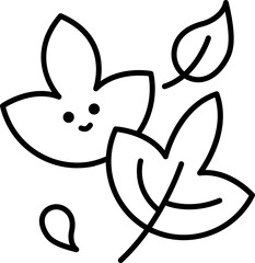 Smile Cartoon One Leaf Black Outline Icon.