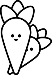 Two Cartoon Carrot Black Line Art Icon.