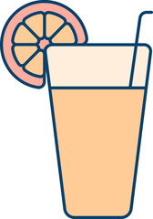Lemon Or Orange Juice Glass With Straw Icon In Red And Orange Color.