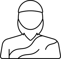 Faceless Cartoon Muslim Man Icon In Black Line Art.