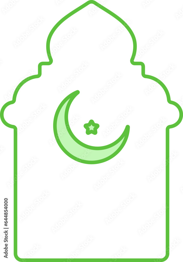 Sticker crescent moon with star window or door white and green icon.