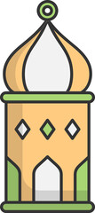 Isolated Arabic Lantern Flat Icon In Yellow And Green Color.