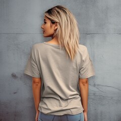 Illustration of a fashion portrait with plain t-shirt mockup, AI Generated