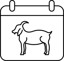 Goat Symbol Calendar Icon In Line Art.