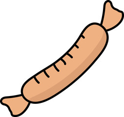 Orange Sausage Icon In Flat Style.