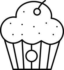 Illustration Cherry Cupcake Icon In Line Art.