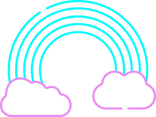 Turquoise And Pink Linear Style Rainbow With Clouds Icon.