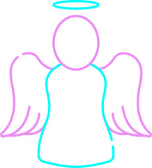 Pink And Turquoise Outline Illustration Of Angel Icon.