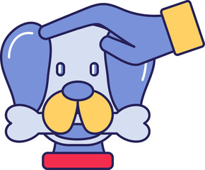 Human Caring Hand With Dog Mouth Holding Bone Colorful Icon.