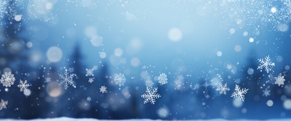 Christmas banner, Christmas background with Xmas tree and sparkle bokeh lights winter landscape snowflakes