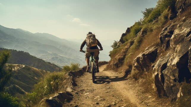 Mountain biker going down hill, AI generated Image