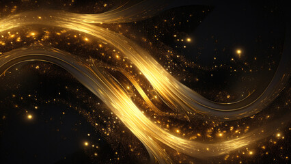 Fototapeta na wymiar Genesis. Abstract golden waves on dark background. Fantasy fractal texture. Digital art. 3D rendering.