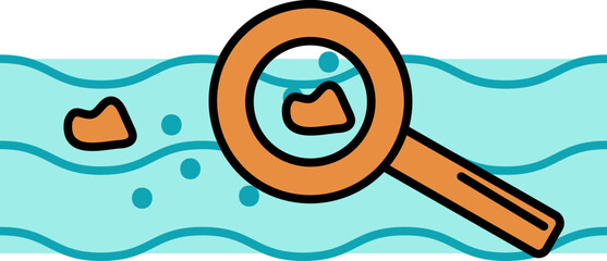 Research Or Checking Water Pollution Icon In Orange And Blue Color.